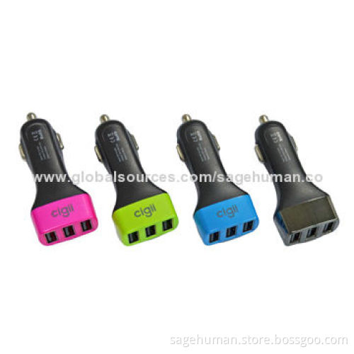 Triple Car Chargers, 5V/3.1A, 12-24V Input Voltage